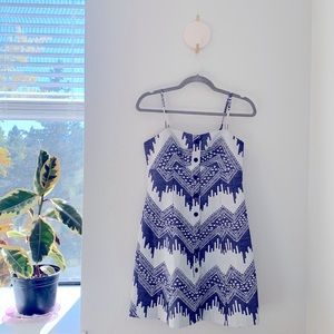 Anthropologie Hutch button embroidered blue and white dress with straps